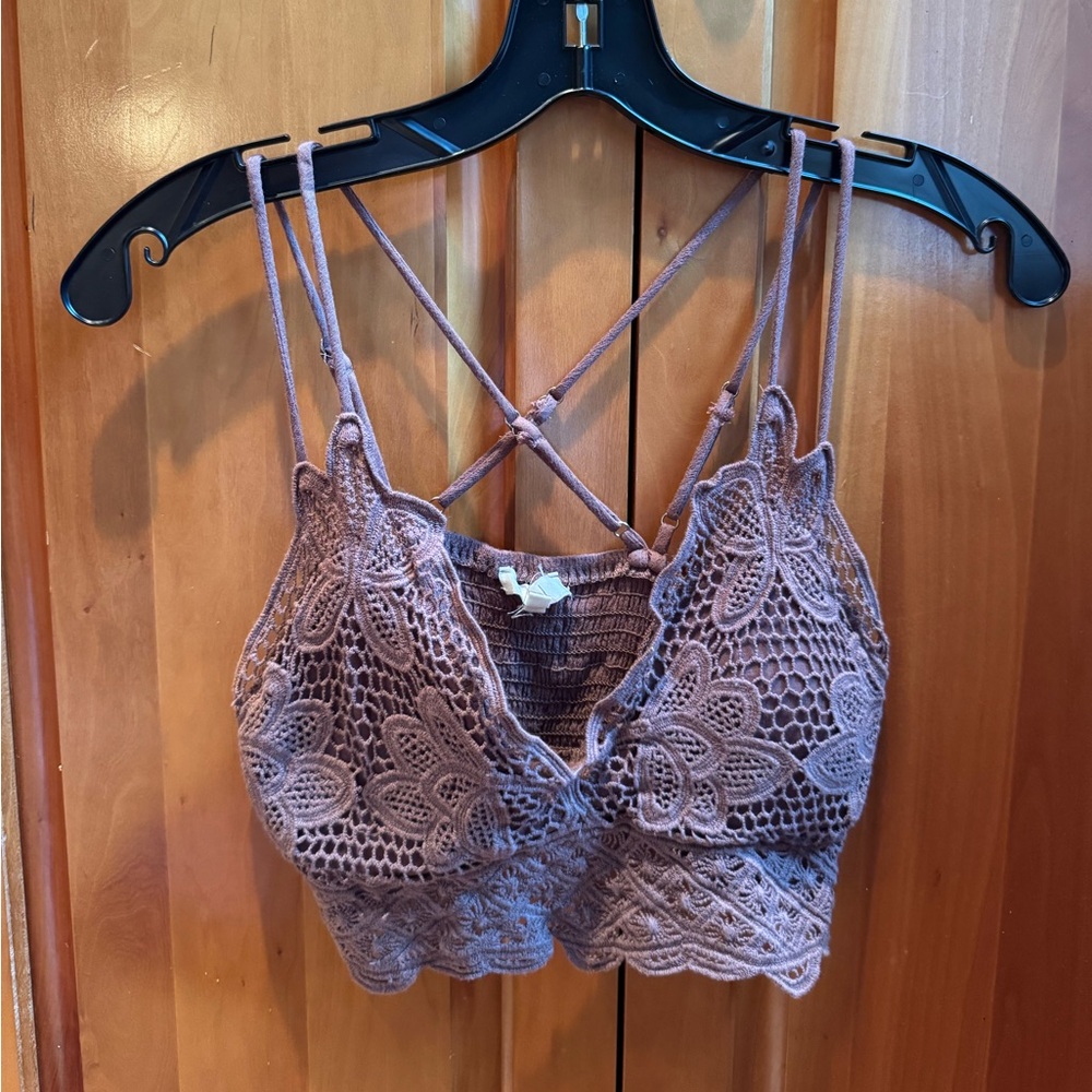 LA MIEL Purple Lace Bralette with Criss-Cross Back